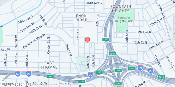 Map showing Old Sardis Baptist Church at 1240 4th St. N., Birmingham, AL