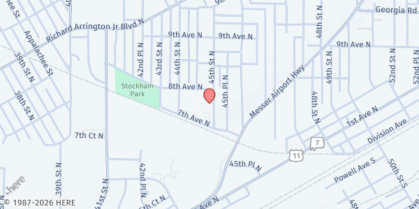 Map showing Pharez Christian Outreach Ministries at 736 45th St N, Birmingham, AL