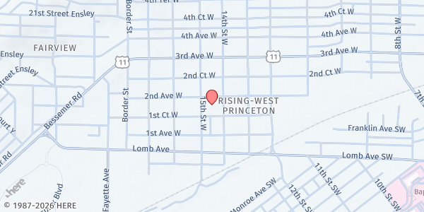 Map showing Princeton Elementary School Family Market at 1425 2nd Ave W, Birmingham, AL