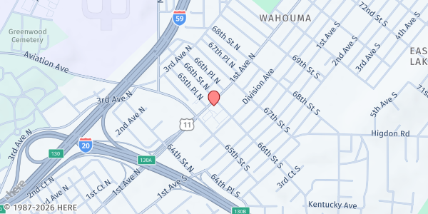 Map showing Serving You Ministries - Birmingham at 6523 1st Ave. N., Birmingham, AL