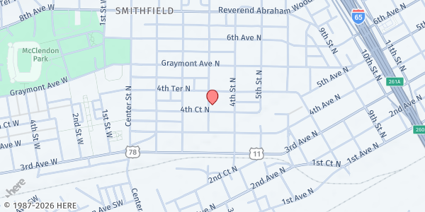 Map showing Smithfield Backpack Buddies at 300 4th Court North, Birmingham, AL