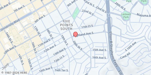 Map showing South Highland Presbyterian Church at 2035 Highland Ave S, Birmingham, AL