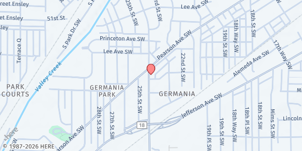 Map showing South Park Baptist Church at 2341 Pearson Ave. SW, Birmingham, AL