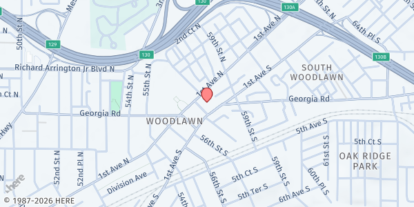 Map showing The Birmingham Dream Center at 5705 1st Ave. N., Birmingham, AL