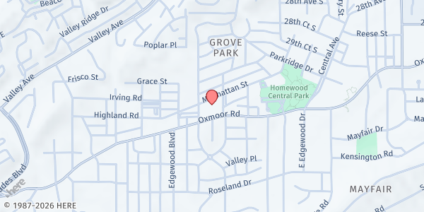 Map showing Trinity UMC - Homewood Campus at 1400 Oxmoor Rd., Birmingham, AL