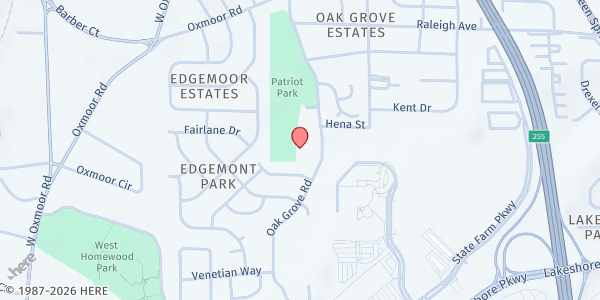 Map showing Trinity UMC - West Homewood at 914 Oak Grove Rd., Birmingham, AL