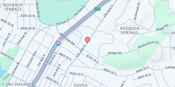 Map showing Victorious Living at 8737 4th Avenue South, Birmingham, AL