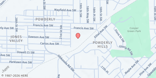 Map showing West End Hills Community Development Center at 1901 20th St SW, Birmingham, AL