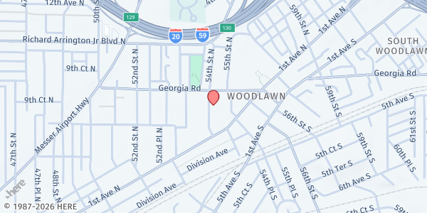 Map showing Woodlawn UMC at 139 54th St. N., Birmingham, AL
