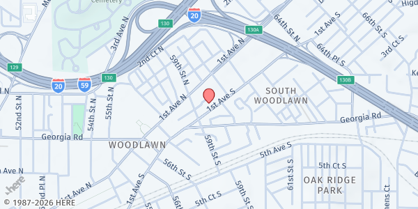 Map showing YWCA/Interfaith Hospitality House at 5916 1st Avenue South, Birmingham, AL