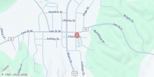 Map showing Blountsville UMC at 415 College St., Blountsville, AL