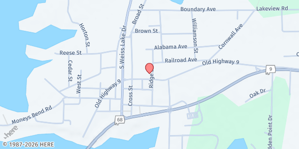 Map showing Cedar Bluff First United Methodist Church at 3600 Old Hwy 9, Cedar Bluff, AL