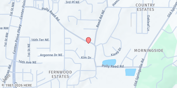 Map showing Center Point Senior Center at 335 Polly Reed Rd. NE, Center Point, AL