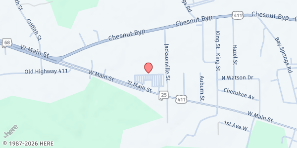 Map showing Cherokee County School Family Market Hub at 1250 West Main Street, Centre, AL