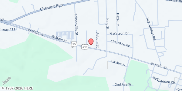 Map showing Family Care Center at 1250 West Main Street, Centre, AL