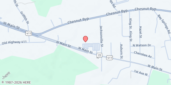 Map showing Family Care Center at 1250 W. Main St., Centre, AL