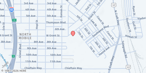 Map showing Chickasaw Elementary/Intermediate at 80 Grant St, Chickasaw, AL