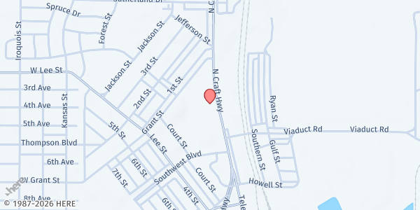 Map showing St. Thomas Catholic Church - St. Vincent de Paul at 251 N. Craft Hwy., Chickasaw, AL