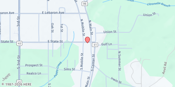 Map showing Citronelle UMC at 7970 Lebanon Ave., Citronelle, AL