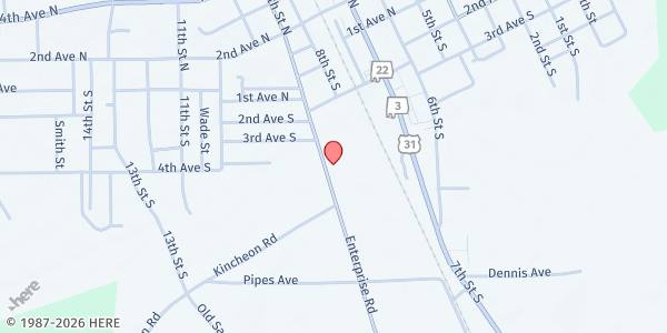 Map showing Chilton County Emergency Assistance Center at 502 Enterprise Rd., Clanton, AL