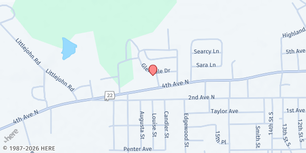 Map showing The Narrow Way SDA Church at 401 18th St., Clanton, AL