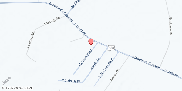 Map showing St. Mary's By-The-Sea Episcopal Church at 4875 AL-188, Coden, AL