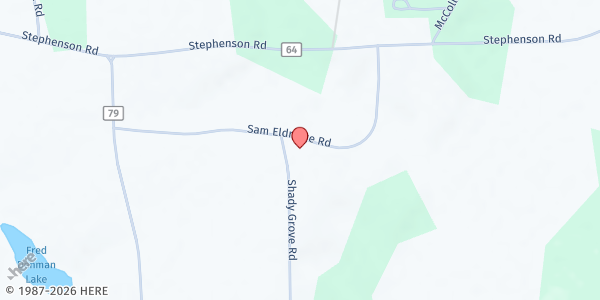 Map showing Shady Grove Assembly of God at 1216 Shady Grove Rd., Coffee Springs, AL