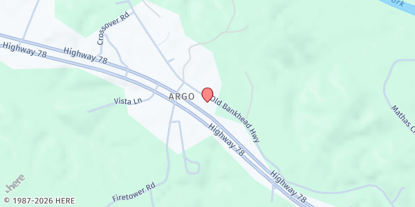 Map showing Argo First Baptist Church at 6748 Hwy. 78 E., Cordova, AL