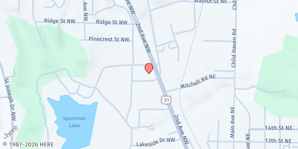 Map showing Northbrook Baptist Church (The Caring Center) at 1629 Second Ave. NW, Cullman, AL