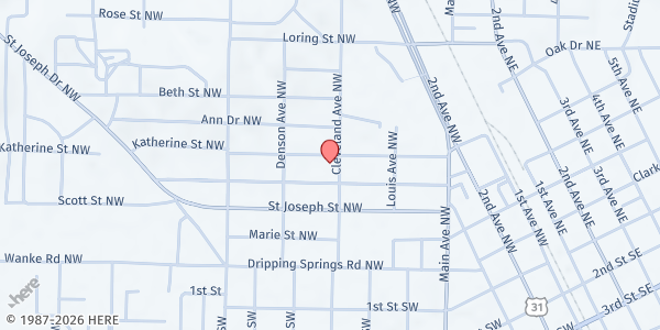 Map showing Northside Baptist Church at 1310 Katherine St. NW, Cullman, AL