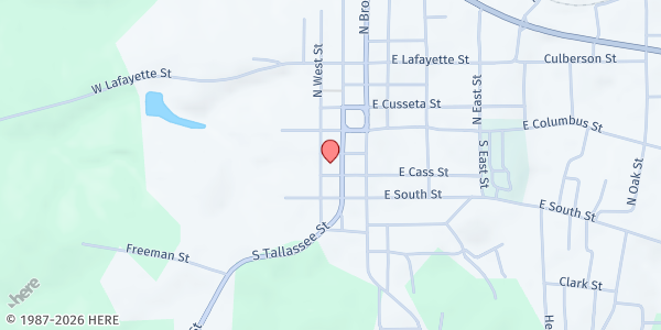 Map showing First Baptist Church Dadeville Food Pantry at 178 S. Tallassee St., Dadeville, AL