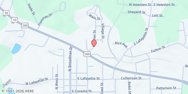 Map showing Loaves & Fishes - Dadeville at 337 Hatcher St., Dadeville, AL