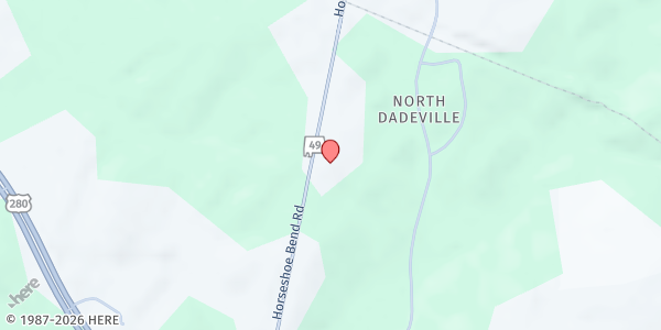 Map showing Pentecostals of Dadeville at 800 Horseshoe Bend Rd., Dadeville, AL