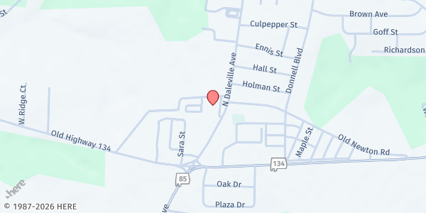 Map showing Daleville Christian Fellowship at 177 Holman Bridge Rd., Daleville, AL