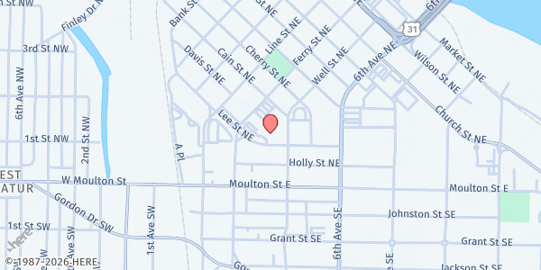 Map showing Committee on Church Cooperation at 119 1st Ave NE, Decatur, AL