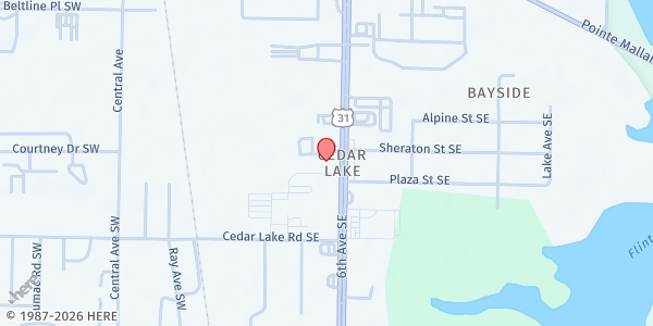 Map showing LIFE House Food Pantry - Central Baptist Church at 2801 Hwy. 31 S., Decatur, AL