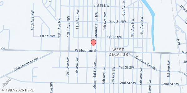 Map showing St. Andrew Church of Grace at 109 Memorial Dr NW, Decatur, AL