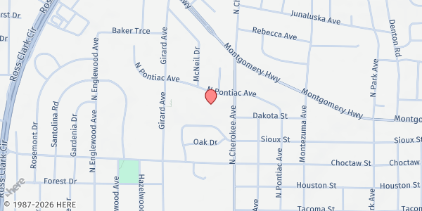 Map showing Evergreen Presbyterian Church at 1103 N. Pontiac Ave., Dothan, AL