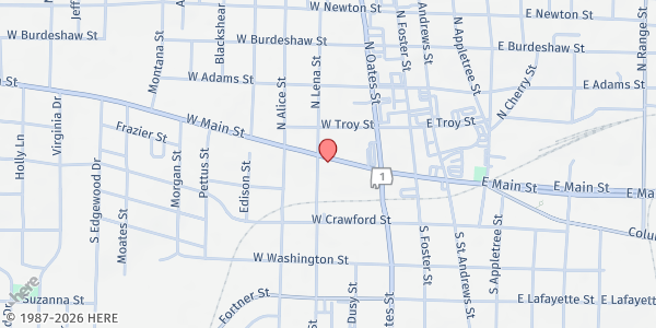 Map showing Love in Action Ministries at 279 W. Main St., Dothan, AL