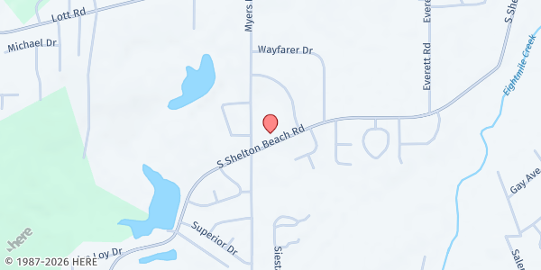 Map showing Pure Word Deliverance at 2530 S. Shelton Beach Rd., Eight Mile, AL
