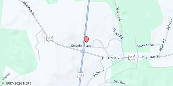 Map showing Eldridge Church of Christ at 54104 AL-13, Eldridge, AL