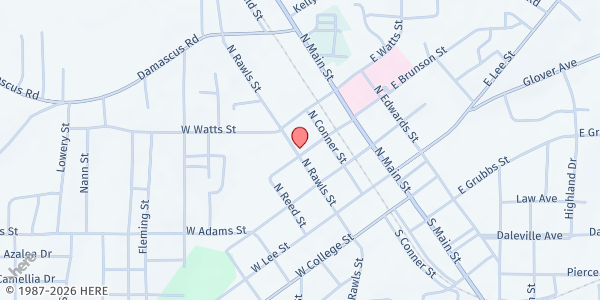 Map showing Coffee County Family Services Center at 208 W. Brunson St., Enterprise, AL