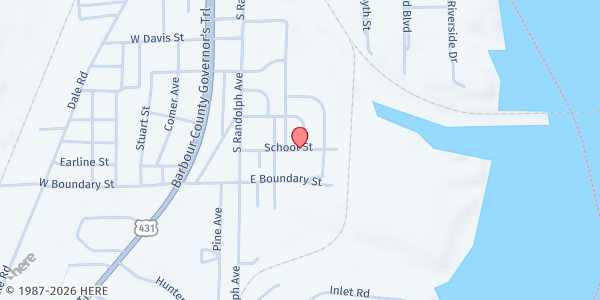 Map showing Bakerhill Community Outreach Center at 24 School Rd., Eufaula, AL