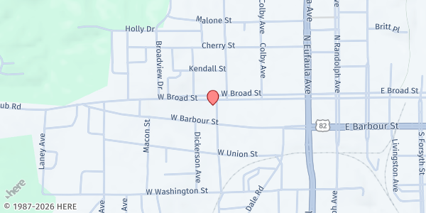 Map showing Holy Redeemer Catholic Church at 515 W. Broad St., Eufaula, AL