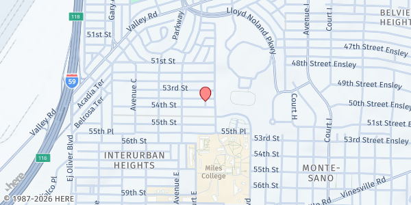 Map showing Fairfield First Seventh Day Adventist Church at 540 54th Street, Fairfield, AL