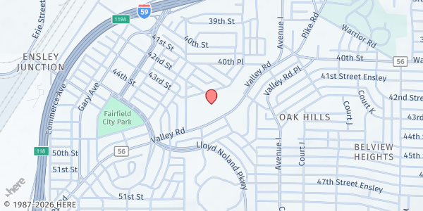 Map showing Fairfield High Preparatory School- School Pantry Program at 610 Valley Rd, Fairfield, AL