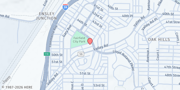 Map showing Metro West Ministries at 4912 Lloyd Noland Parkway, Fairfield, AL