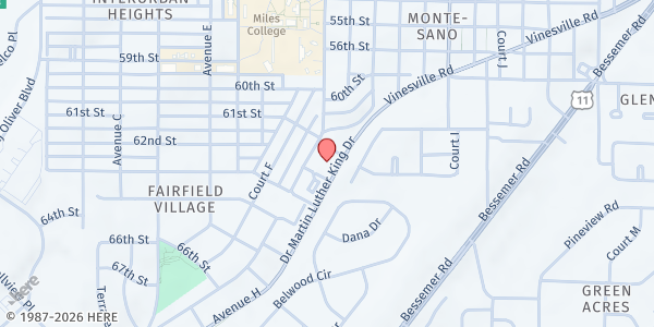 Map showing Metro West Ministries at 4912 Lloyd Noland Parkway, Fairfield, AL