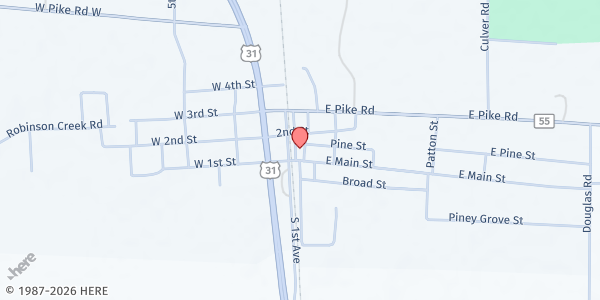 Map showing Carpenter's Cabinet Ministries at 44 Railroad Ave., Falkville, AL
