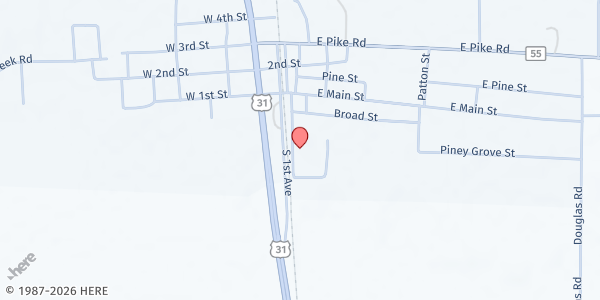 Map showing The Carpenters Cabinet - Food Distribution Center at 44 Railroad Ave, Falkville, AL